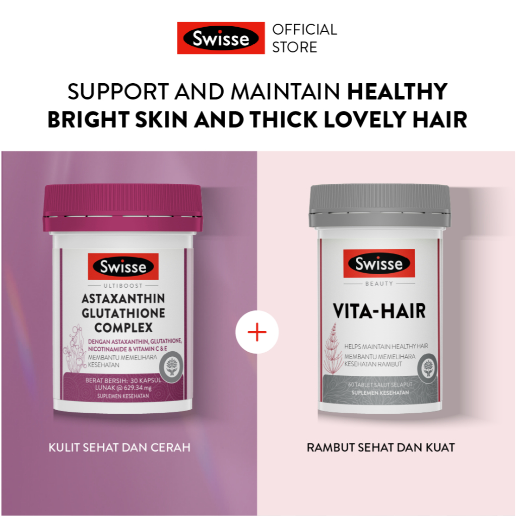 Bundling Swisse Ultiboost Astaxanthin Glutathione Complex 30s + Swisse Beauty Vita Hair 60s