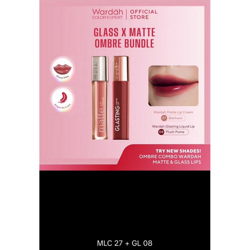 Paket  [BUNDLE OMBRE] WARDAH Ombre Glasting Liquid Lip + Matte Lip Cream - Makeup