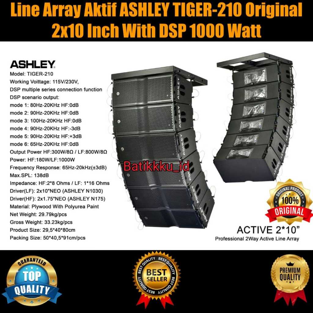 Speaker Line Array Aktif ASHLEY TIGER 210 TIGER210 Original 2 x 10 Inch 1000 Watt