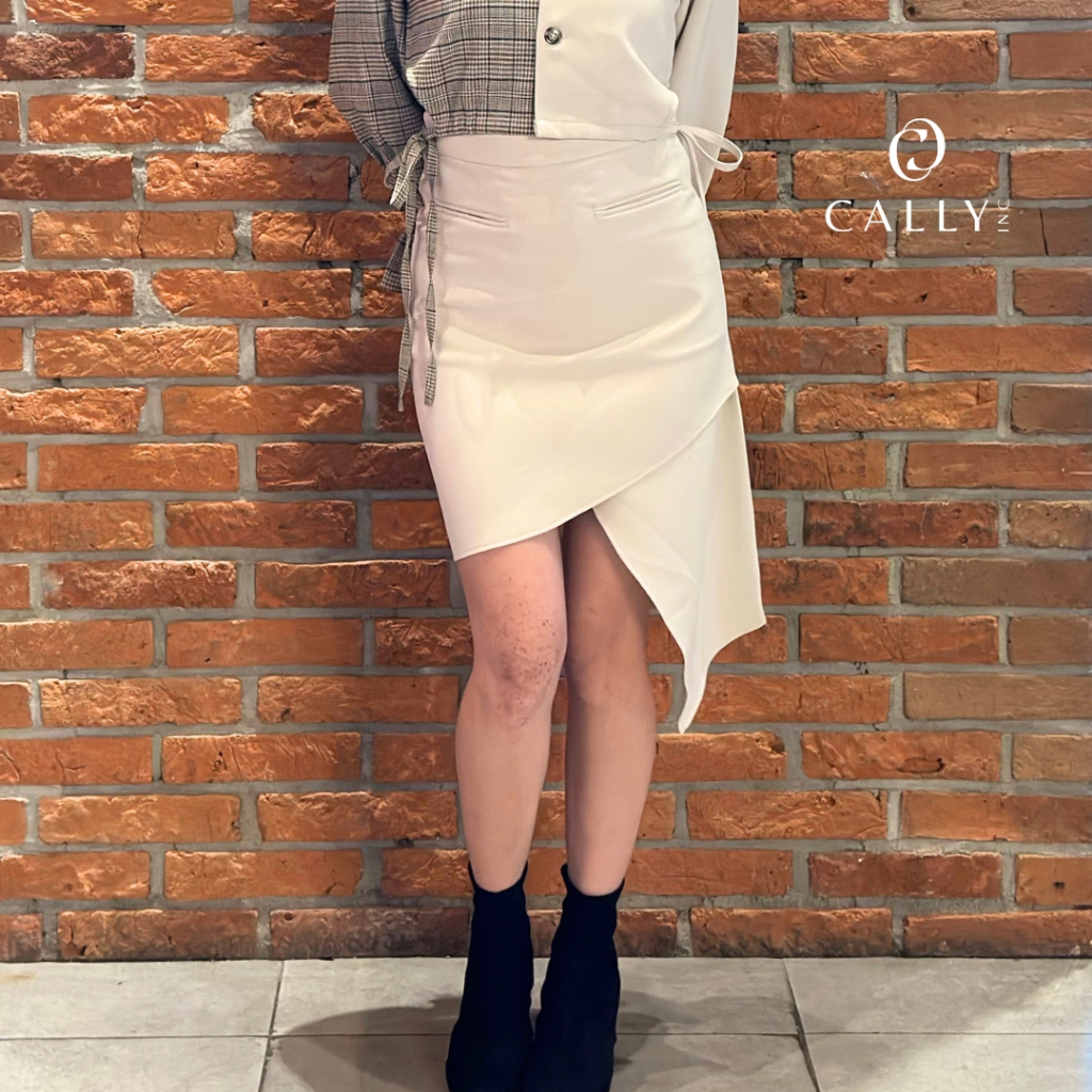 CALLY.INC | Rok Pendek Wanita Selutut Rok Span Korean Style Bawahan Wanita Kekinian Rok Coklat Cream