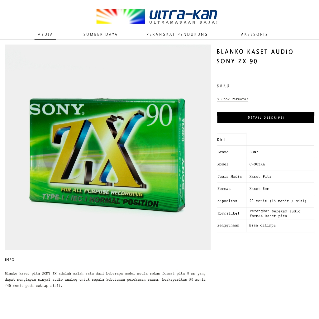 Blanko Kaset Pita Kosong Audio 8mm SONY ZX 90 - Media Rekam Suara Analog Tape Voice Recorder