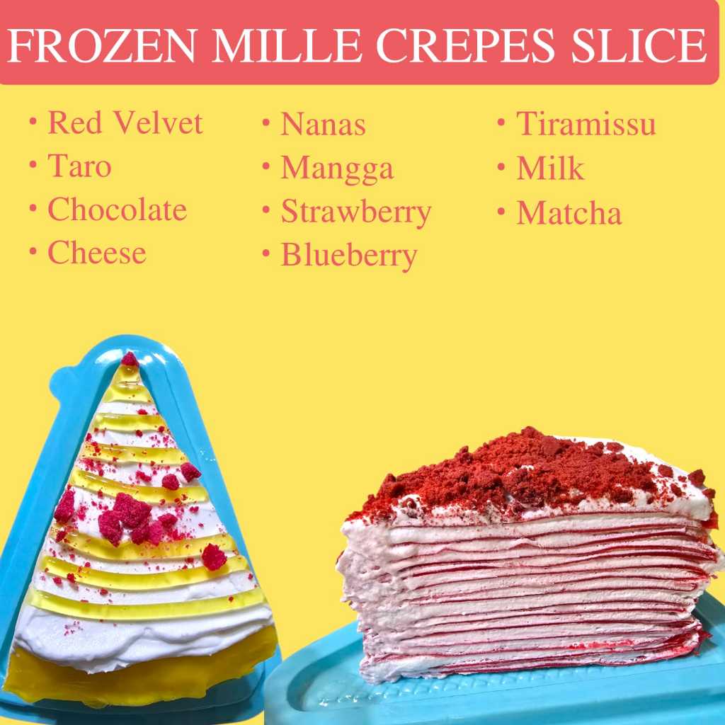 

Frozen Mille Crepes Dessert Box Matcha Keju Coklat Red Velvet Taro Milk Blueberry