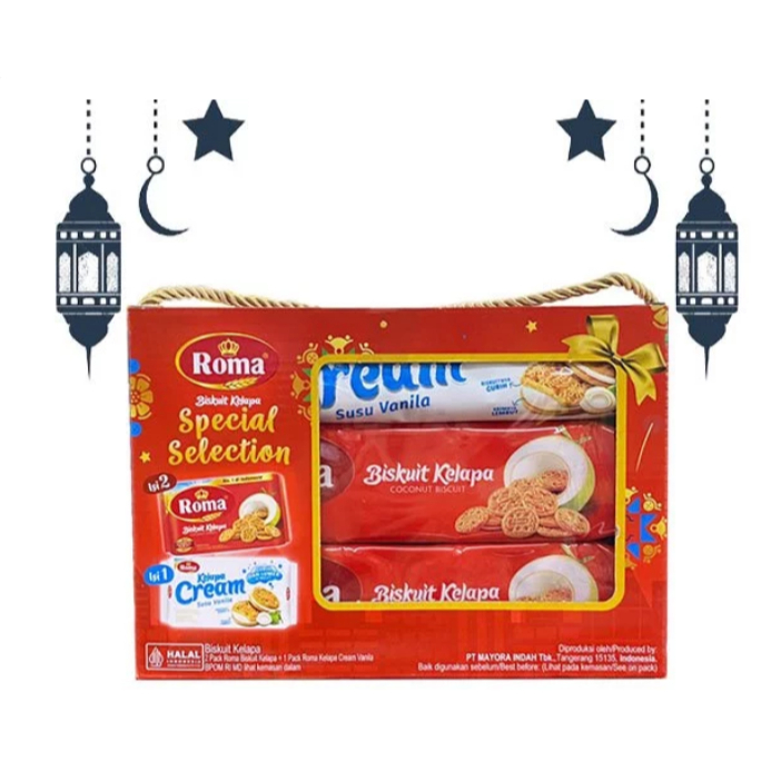 

Hampers Paket Biskuit Lebaran ROMA Special Selection Idul Fitri 775 gr isi 3 pcs