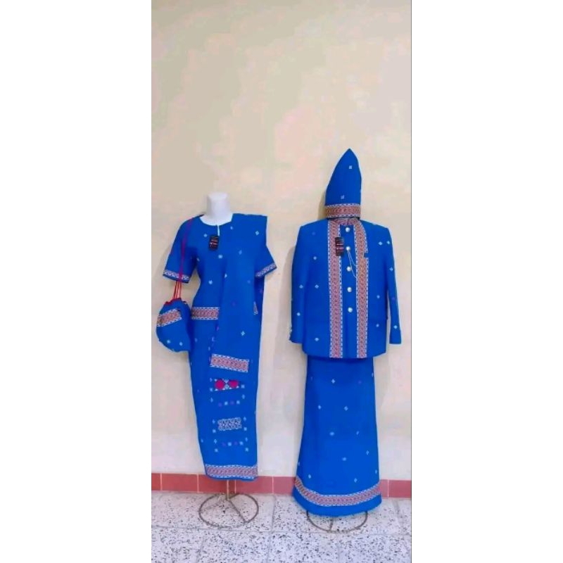 baju expo pria wanita biru elektrik - baju expo bordil bintik