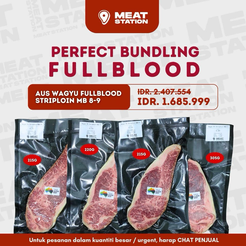 

( BUNDLE ) AUS Wagyu Fullblood Striploin MB 8-9 4 pack/ Steak Cut / Steak Import