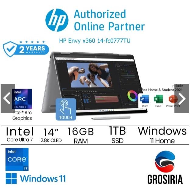HP Laptop ENVY X360 14 FC0777TU Intel Ultra I7 155U 16GB 1TB SSD 14" 2.8K OLED Touch W11 SILVER 9W3G
