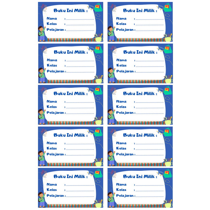 

Stiker Buku Pelajaran Cowok ukuran 10x5 cm Paket 10 Stiker