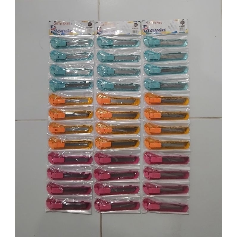 

Cutter Besar Transparan/ Pisau Cutter Besar Bening Warna Warni 12 Pcs
