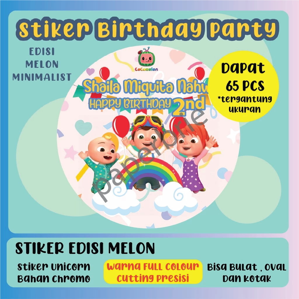 

[Bday Label Cocomelon Minimalist] - Label Stiker Cocomelon Ulang Tahun Anak, Sticker Birthday Party