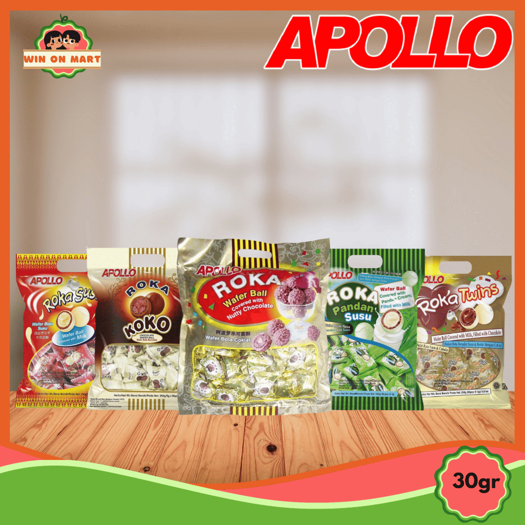 

Wafer Ball | Apollo Roka Wafer Ball Chocolate 300g ( isi 50 pcs ) | Original / Chocolate | Koko | Pandan | Susu | Twins