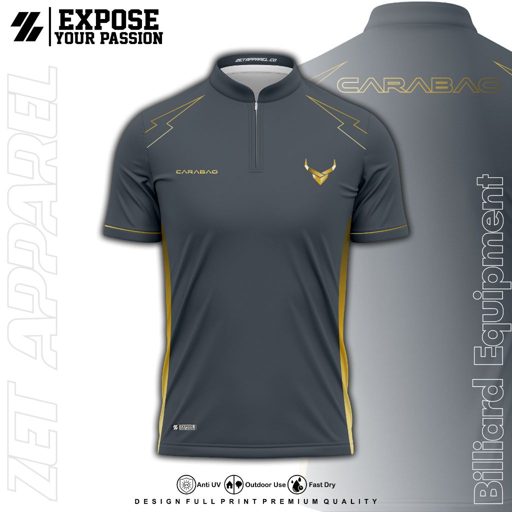 JERSEY BILLIARD CARABAO LIMITED GOLD SANGHAI PREMIUM BAHAN DRYFIT ADEM TIDAK PANAS PRO BILLIARD CUP