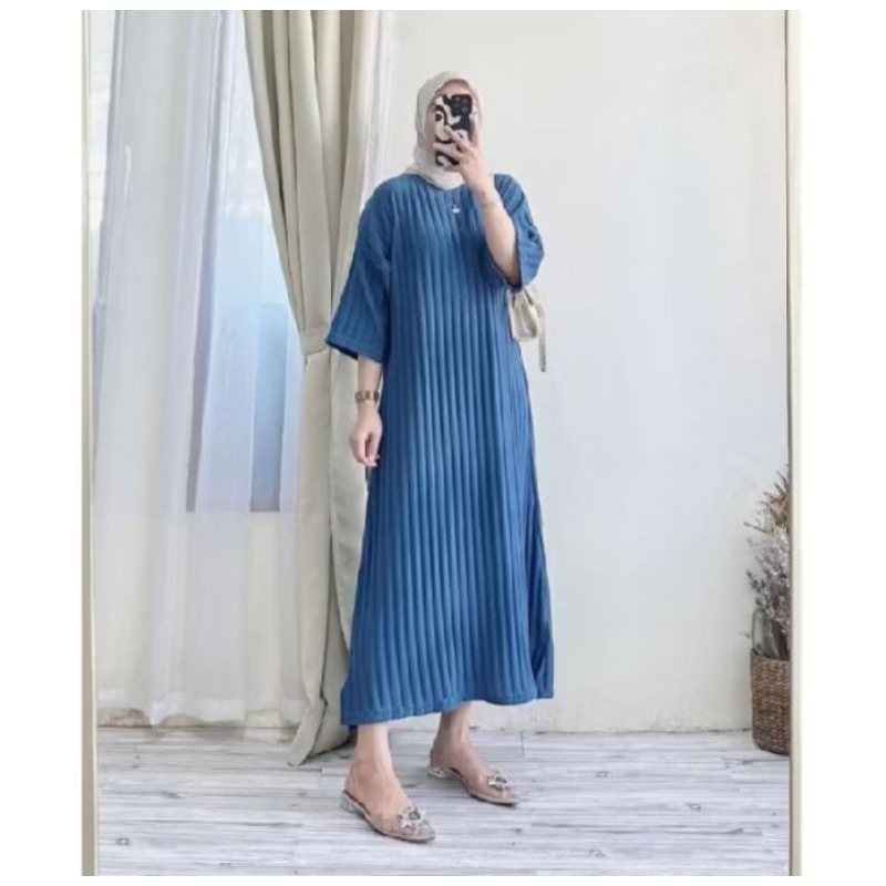 gamis knit hornet lengan 7/8 midi dress knit