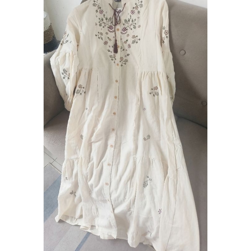 Dress Linen Bordir Gamis Wanita Premium