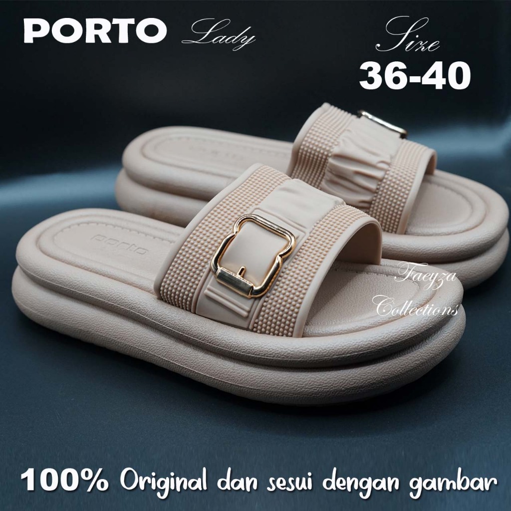PORTO LADY CBU-2 Sandal Selop Wanita Dewasa Sandal Selop Gesper Emas Porto Lady Size 36-4 Wedges Fla