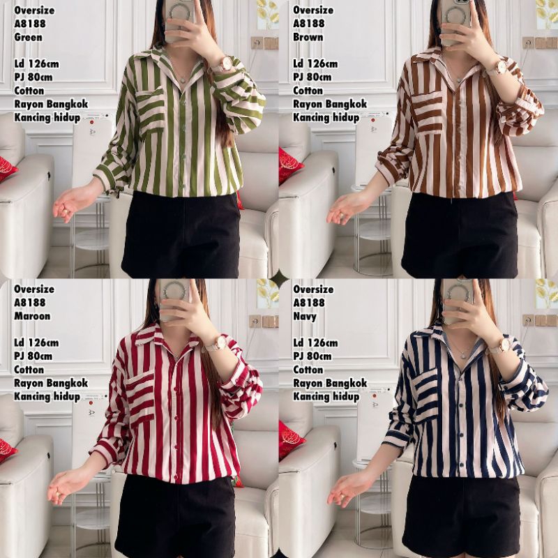 Atasan A8188 Salur Jumbo Cotton Rayon Bangkok - GO
