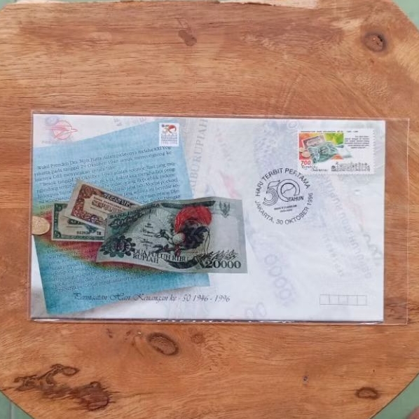 

amplop dan perangko original pos Indonesia hari terbit pertama seri 50 TAHUN HARI KEUANGAN