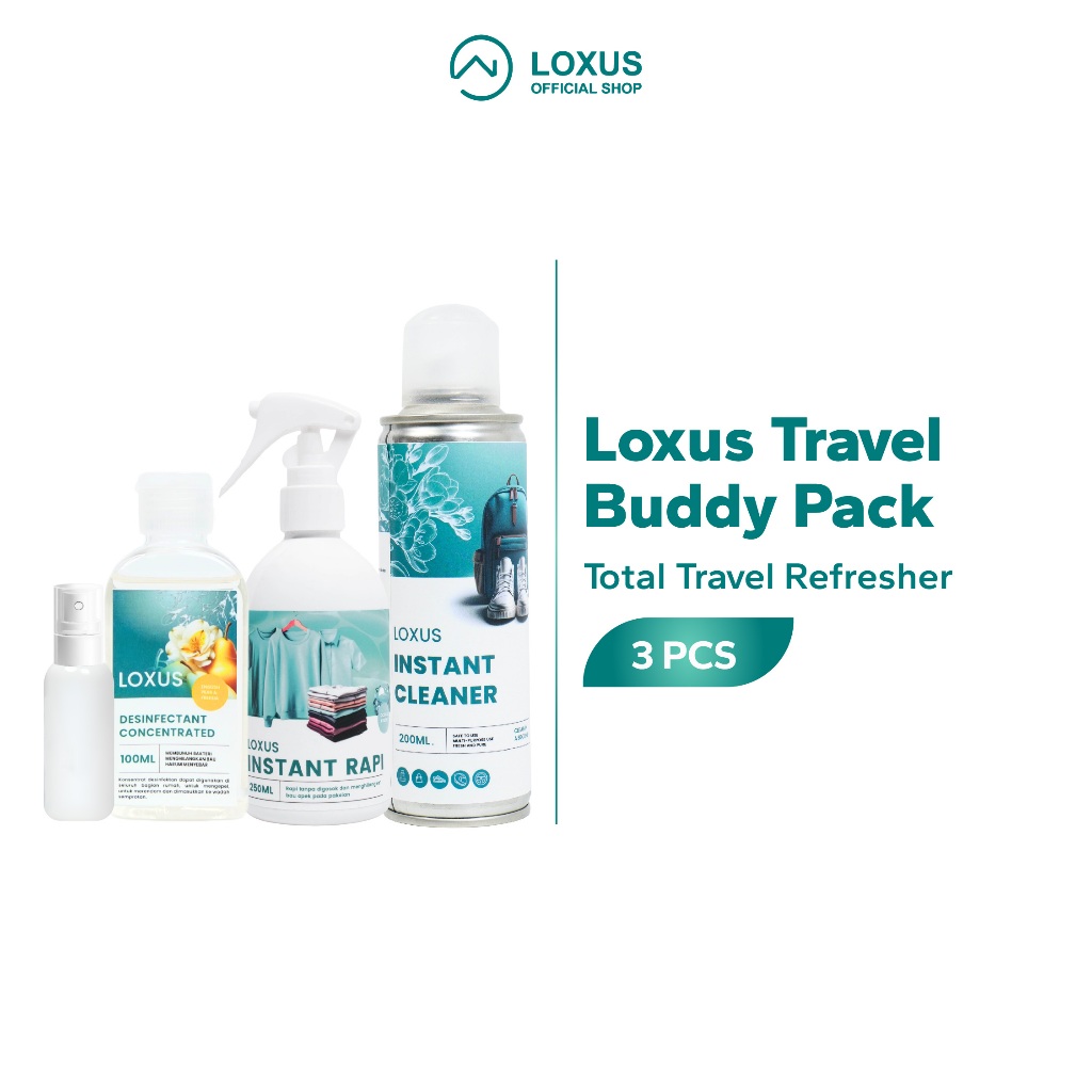 Loxus Travel Buddy Pack - Loxus Instant Rapi, Loxus Instant Cleaner dan Loxus Desinfectant 100ml