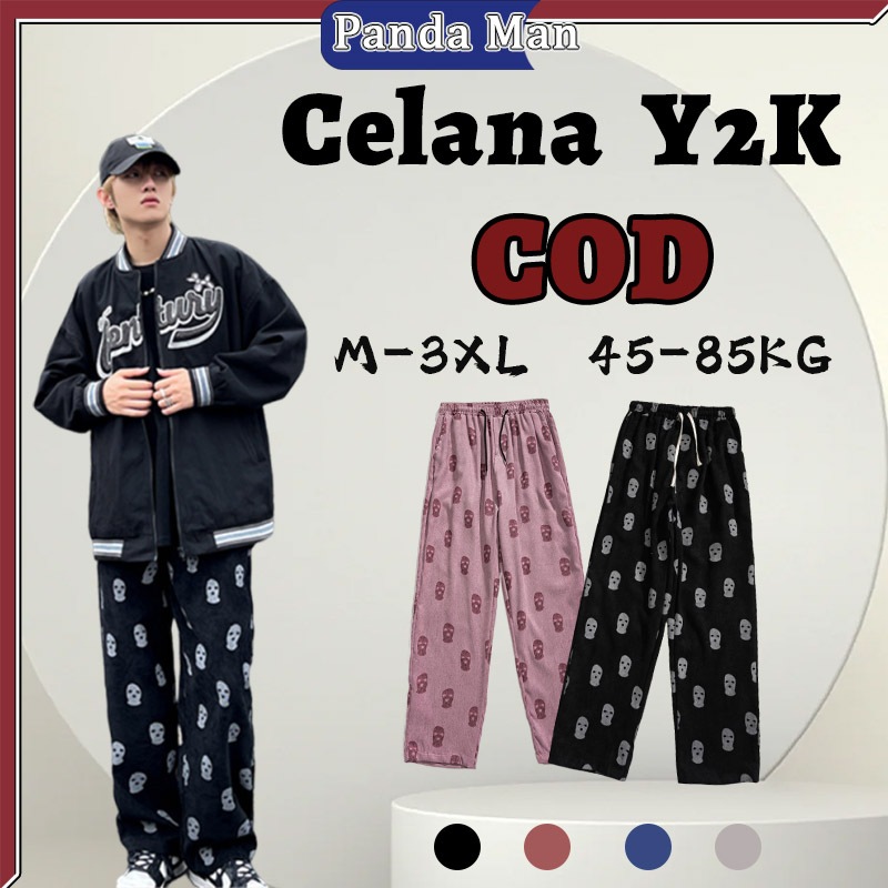 Celana corduroy pria Y2K celana corduroy longgar M-3XL longgar pria fashion lurus loose pants pria c