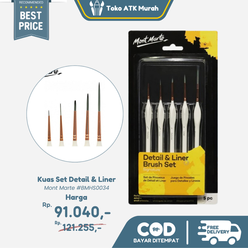 

Kuas Set Detail & Liner Brush Set Signature 5pc Mont Marte #BMHS0034