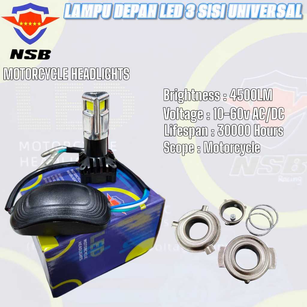 LAMPU DEPAN LED 3 SISI HILOW  AC/DC 60 VOLT SUPER TERANG PLUS KIPAS UNIVERSAL SEMUA MOTOR