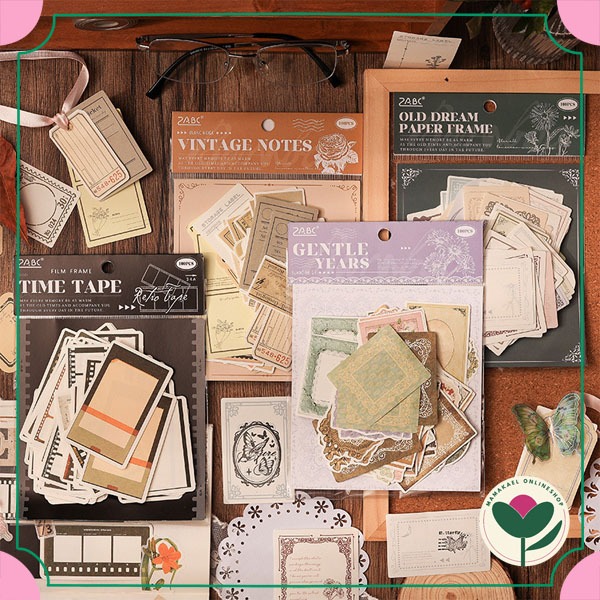 

1 set isi 100 pcs nostalgic time deco paper aesthetic retro vintage diy journaling kertas dekorasi hias diary MK1921