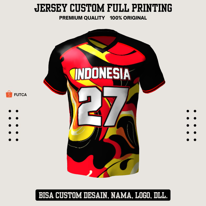 Kaos Jersey Futsal Retro Vintage Hitam Merah Kuning Motif Abstrak 494 - Jersey Custom Full Printing 