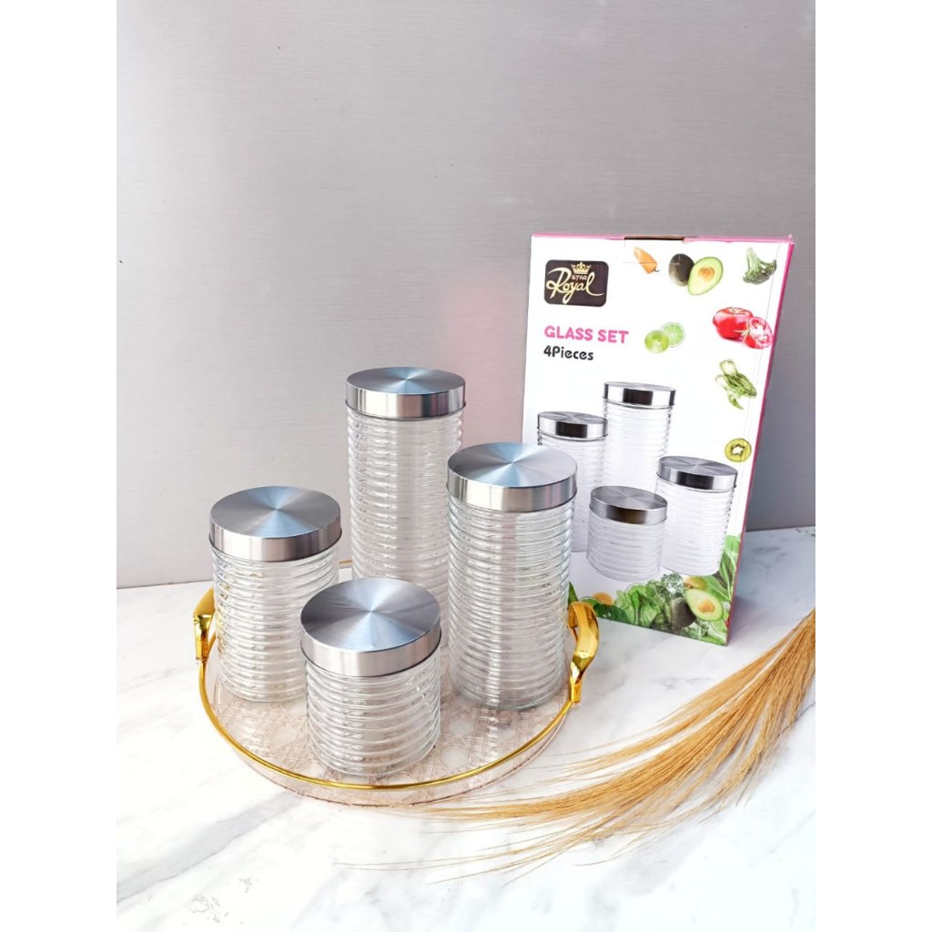 Toples Kaca lebaran viral/ Toples Kaca Set 4 Pcs Toples Kue Kering Lebaran Kedap Udara Toples Canist