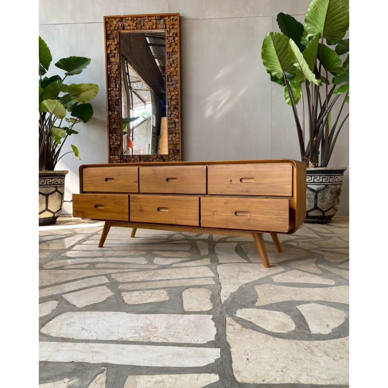 Meja Bufet Tv Minimalis Modern Retro Kayu Jati, Rak Lemari Tv Jati Minimalis Kayu Jati