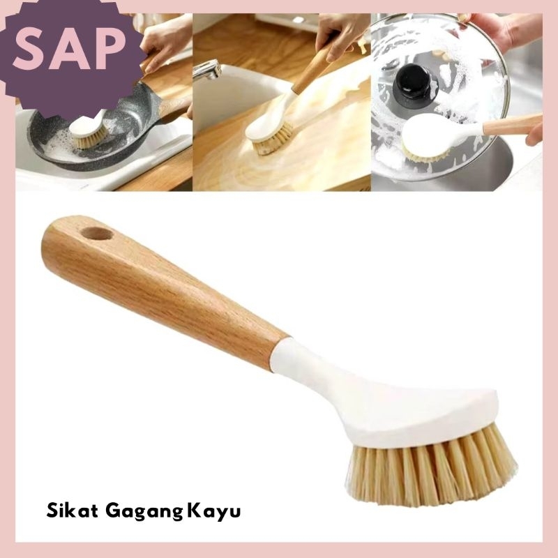 Sikat Pembersih Kayu Panci Dapur Panci Wajan Sink / Kitchen Wood Brush GAGANG WASTAFEL KOMPOR