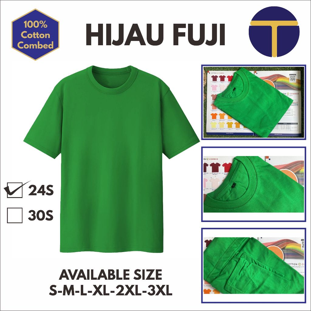 KAOS POLOS OBLONG DEWASA PANJANG 24S - HIJAU FUJI