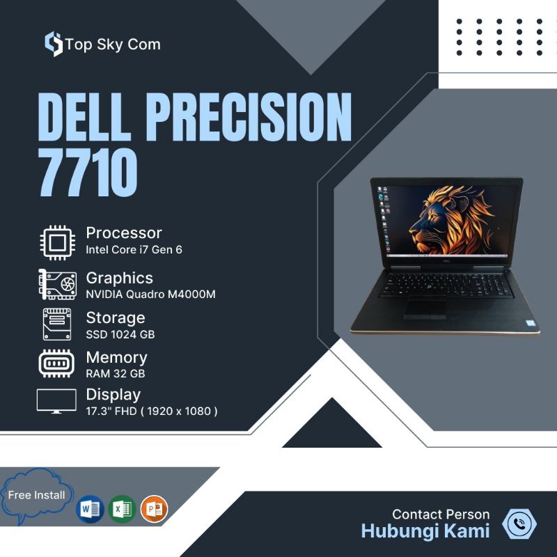 Laptop Dell Precision 7710 Core i7 Gen 6 Ram 32GB Ssd 1TB 17 Inch