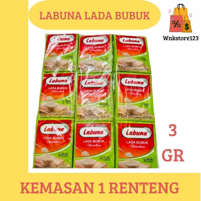 

Labuna lada bubuk 1renteng 12 sachet kemasan 3gr