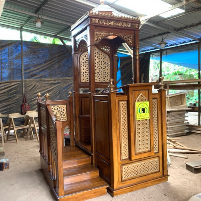 Mimbar masjid minimalis tangga kayu jati mimbar masjid ornamen besar