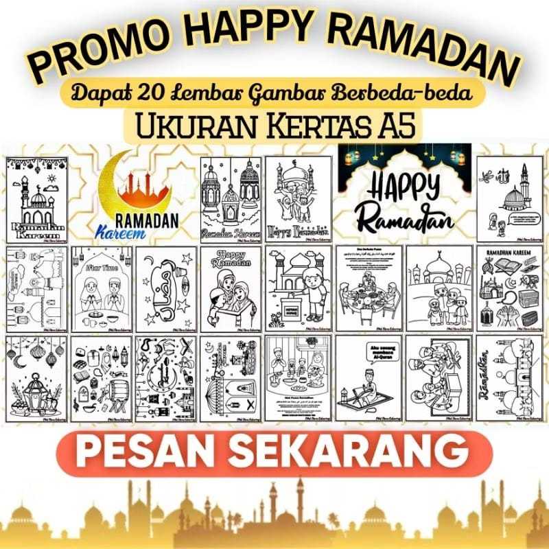 

PROMO SPESIAL RAMADAN KAREEM & HAPPY RAMADAN 20 LEMBAR KERTAS MEWARNAI UKURAN A5 / KERTAS GAMBAR TEBAL BISA UNTUK SPIDOL, CRAYON & CAT AIR