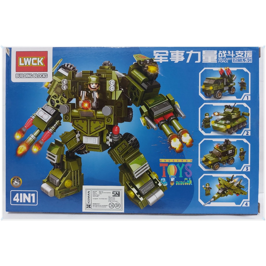 Mainan Brick 4 in 1 Minifigure Tentara dan Kendaraan Perang - Robot Military Force - LWCK 90140