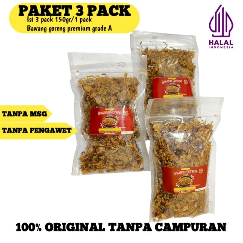 

Bawang merah goreng premium paket hemat 3 pack 450gr. brambang goreng original tanpa campuran