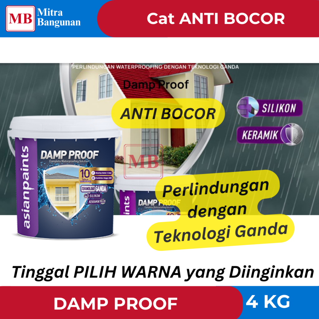 Damp Proof Asian Paint CAT Anti Bocor Perlindungan dengan Teknologi Ganda 4 KG