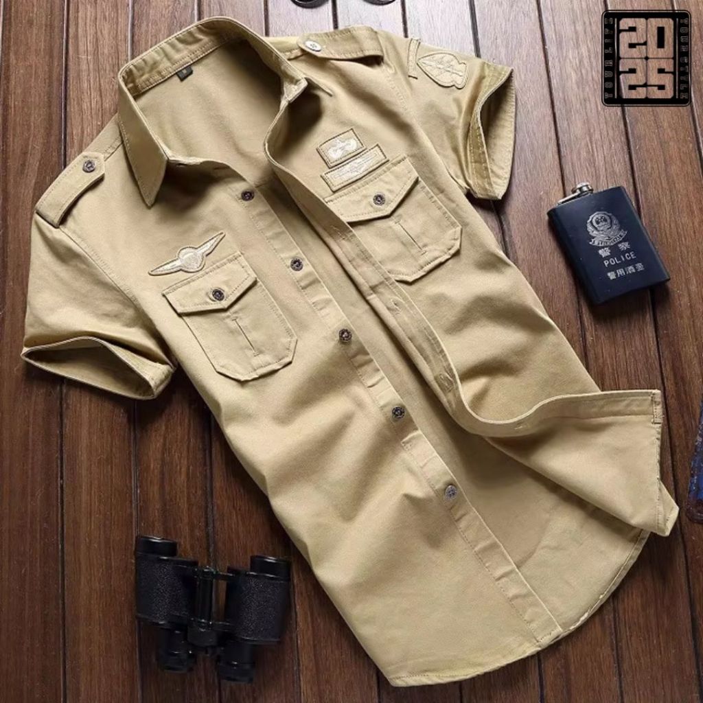 Kemeja Tactical Pria Cream Bordil / Kemeja Tactical / Kemeja Tactical Pria / Kemeja Tactical Lengan 