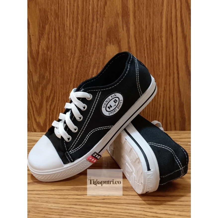 Sepatu Sekolah NB Pria Wanita Sneakers Hitam Tali TK SD SMP SMA Casual Kanvas
