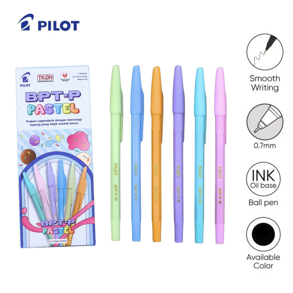 

1 LSN / 12 Pcs Pulpen Ball Pen Pilot BPT-P Pastel Fine 0.7 ( Tinta Hitam )