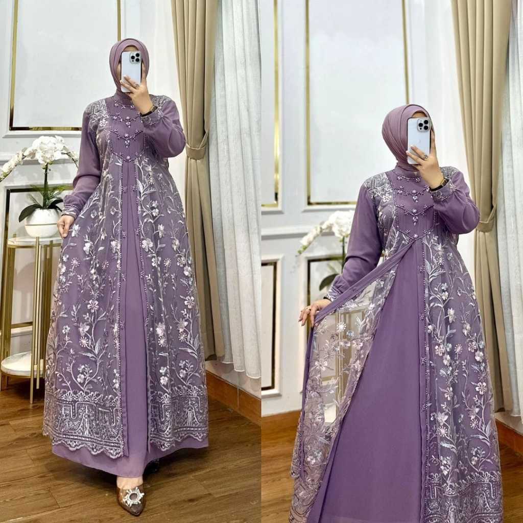 Kiukiu Alana Dress - Gamis Ceruty Tile Garden - Gamis Payet - Dress Payet Mewah - gamis Muslim Bruka