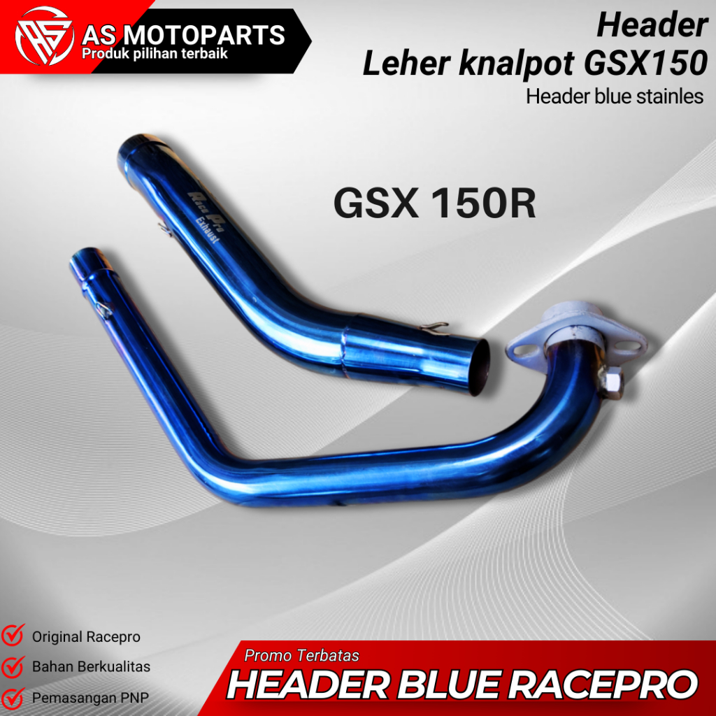 LEHERAN KNALPOT GSX 150 SUZUKI GSX150 HEADER BLUE RACEPRO HEADER KNALPOT GSX150R