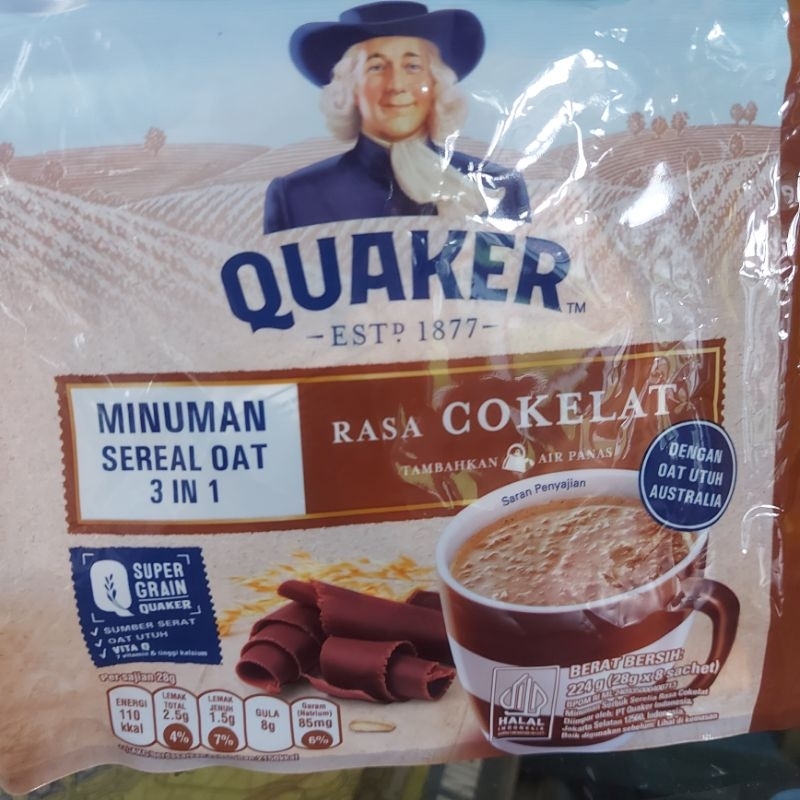

Quaker Minuman Sereal Oat 2 in 1 Rasa Cokelat 224gr 8 Sachet