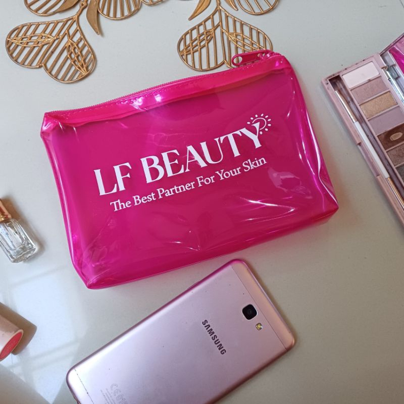 Dompet Mika 20*13*3 Wadah Tempat Kosmetik Cosmetic Skincare Resleting Atas Sedang Transparan Tali Sa