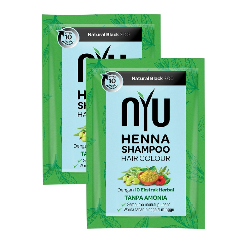 Sampo Pewarna Rambut NYU Henna Shampoo Hair Color Natural Black