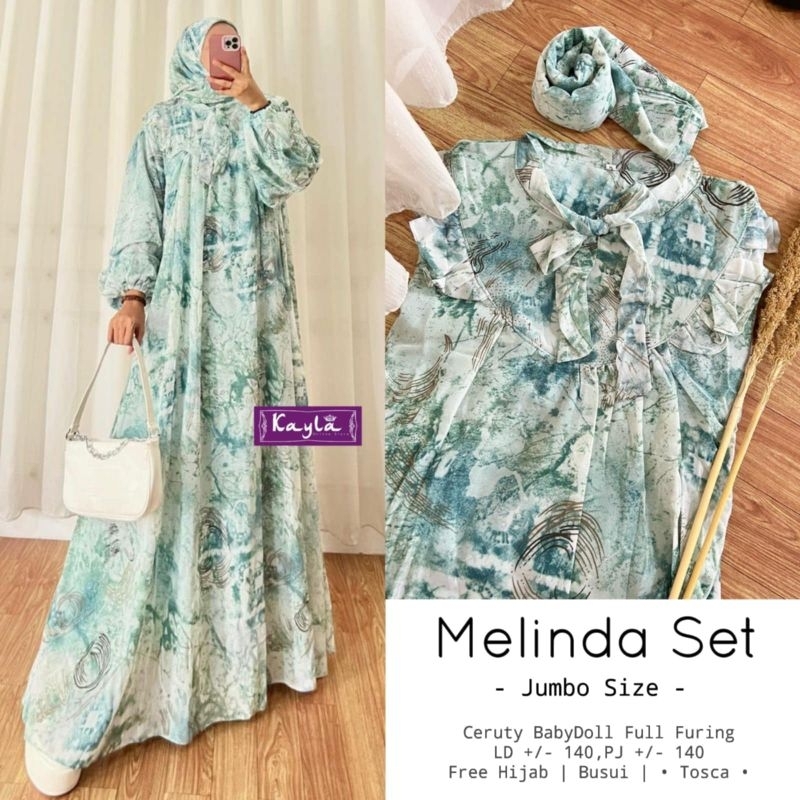 Melinda Dress Set Hijab Bahan Ceruty Babydoll Full Furing ORI by Kayla