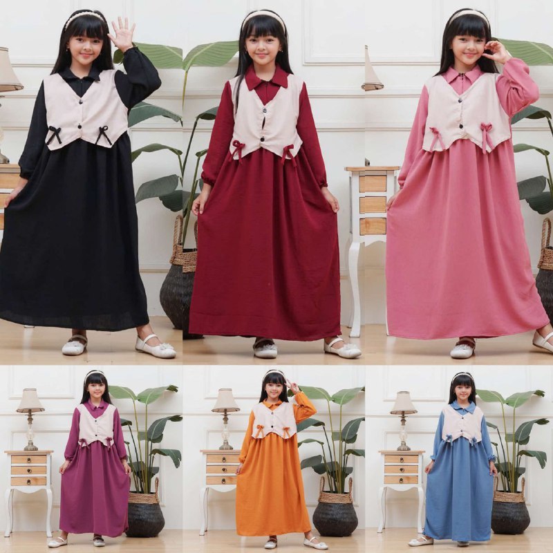 GAMIS DRESS ANAK MODEL ROMPI BAHAN CRINKLE PREMIUM MIX SAKILA PREMIUM