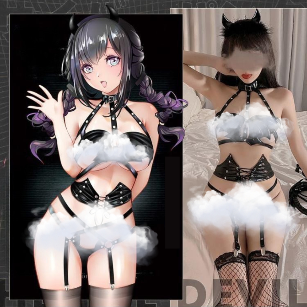 Lingerie Costume Kulit Hitam Lingerie Wanita Latex Cosplay Leather Black Style - Lingerie Sexy Kisse