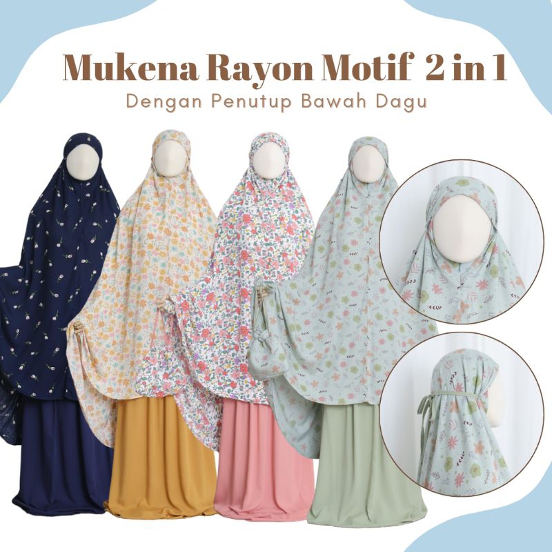 MUKENA DEWASA BAHAN KATUN RAYON MOTIF 2 in 1 JUMBO FITUR RESLETING DAN PENUTUP DAGU|MUKENA TRAVELING