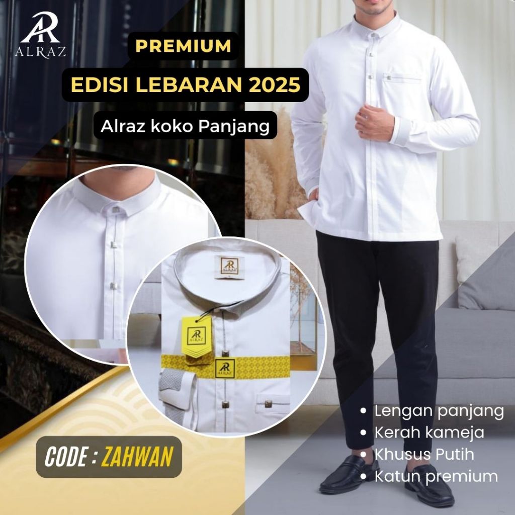 Baju koko alraz  putih - kemko pria Alraz lengan panjang premium Zahwan